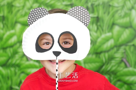 纸盘手工制作可爱大熊猫面具图解教程
