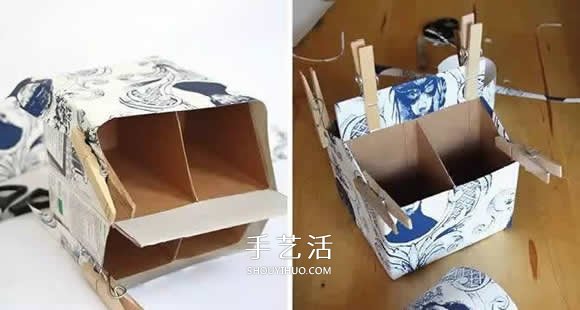牛奶盒小制作 做成可以拎起来的笔筒/收纳盒