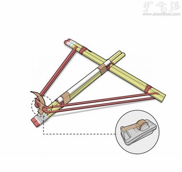 弹射橡皮的玩具弓弩的手工制作方法