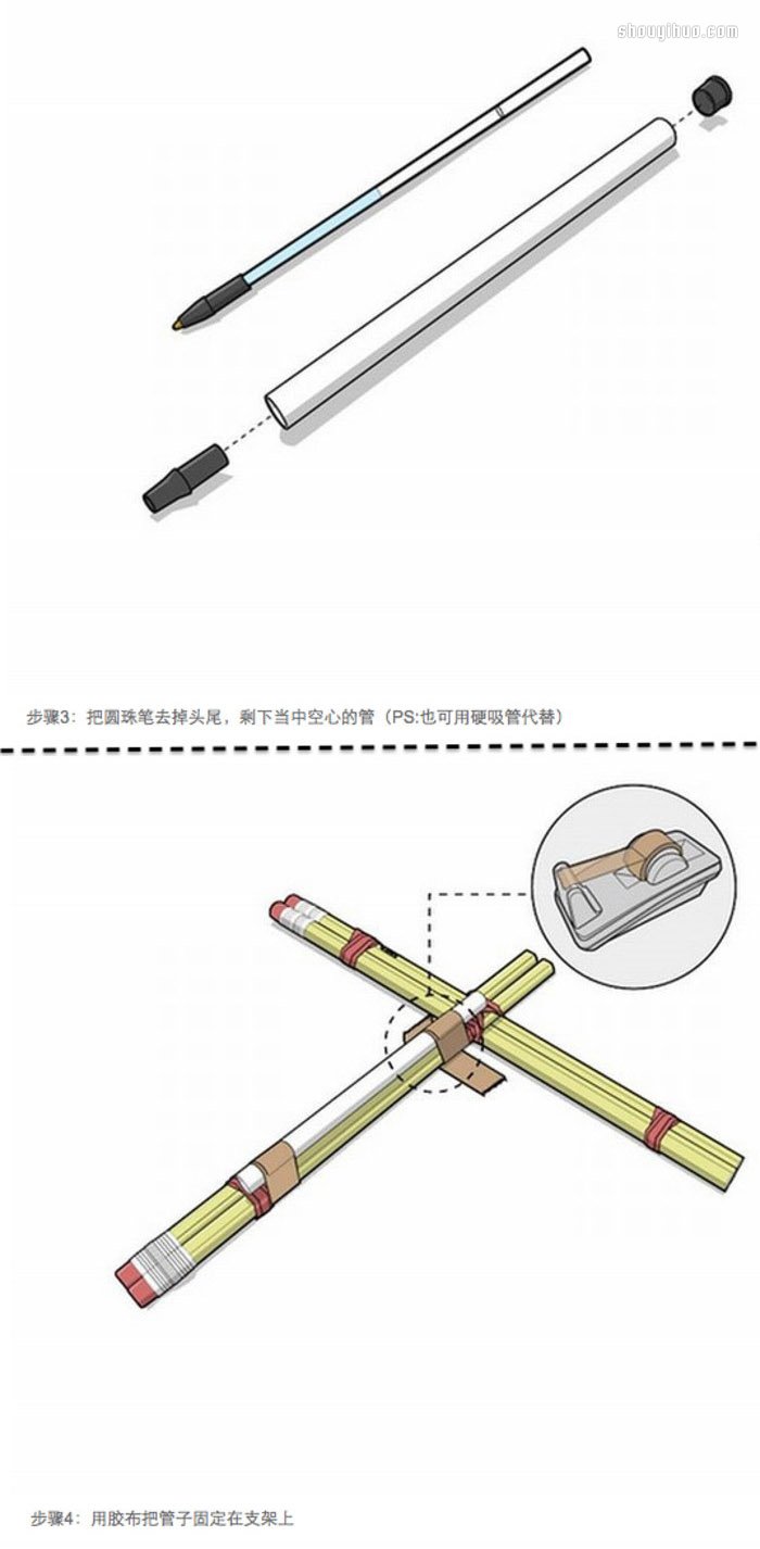 自制玩具弩的方法 用铅笔和皮筋制作玩具弩