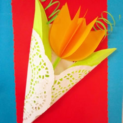 卡纸做立体的郁金香花 美丽花束贺卡送妈妈
