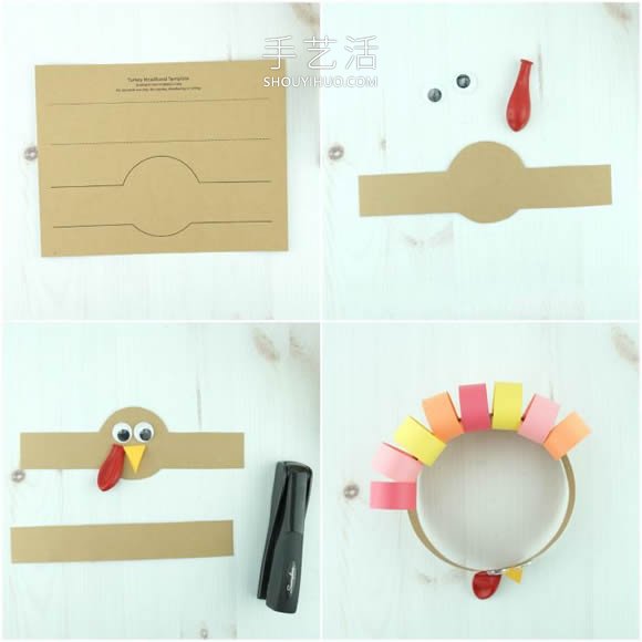卡纸简单手工制作火鸡头饰的做法教程