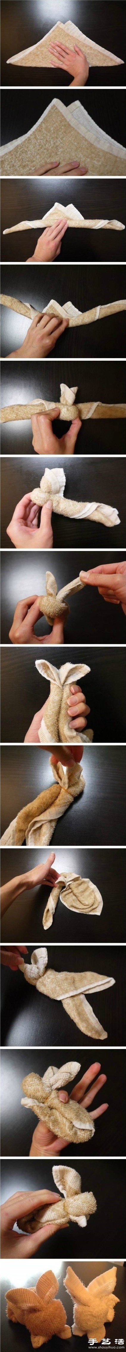 创意手工：用毛巾扎出一只兔子玩偶