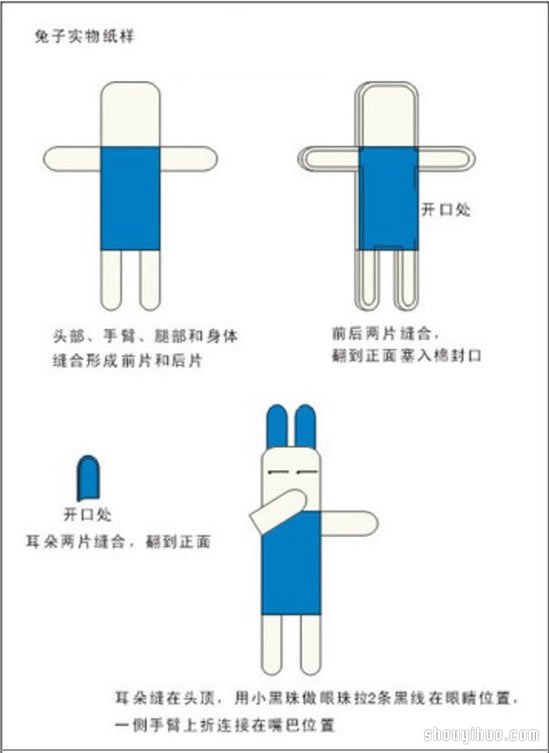 可爱的不织布兔子玩偶手工制作教程带纸样