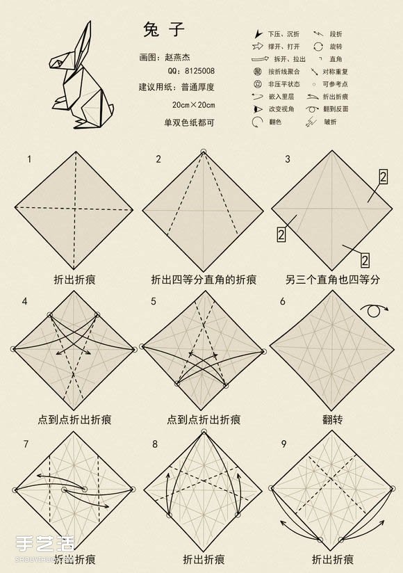 站立兔子的折叠方法图解 手工折兔子的步骤图