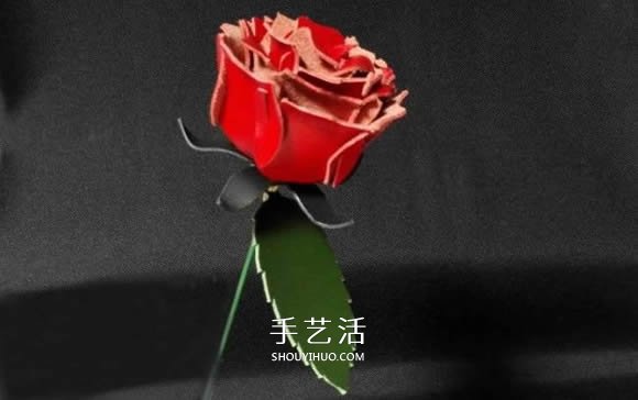 皮革手工制作红色玫瑰花的做法