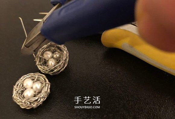 金属丝手工制作创意鸟巢耳环图解教程