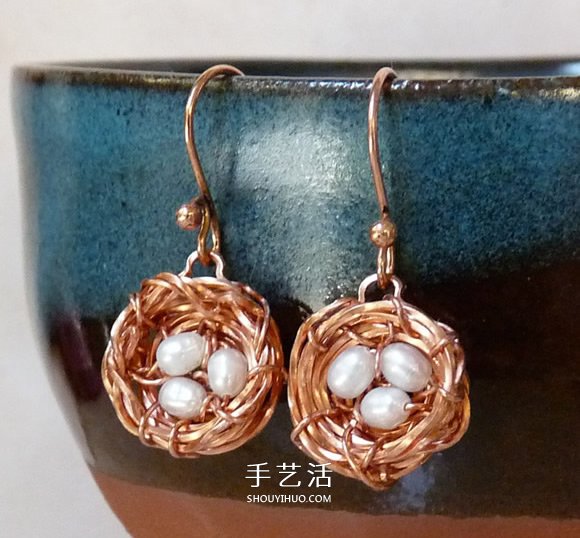 金属丝手工制作创意鸟巢耳环图解教程