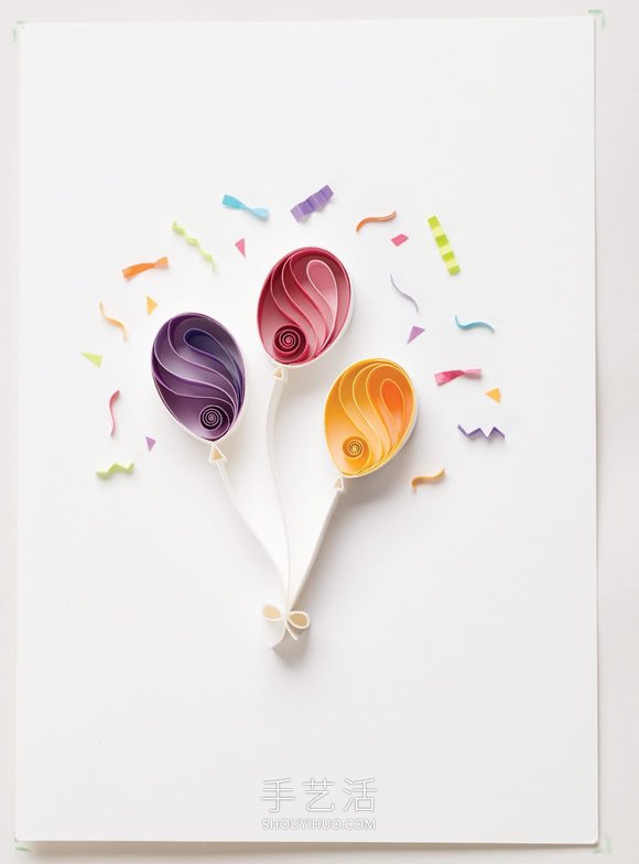 衍纸几个气球 就做成让人超喜欢的生日卡片！