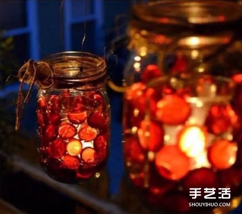 玻璃罐废物利用手工制作情人节浪漫烛台小夜灯