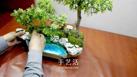 简单自制迷你池塘装饰摆件的制作方法教程