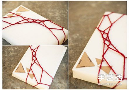 礼品盒包装装饰DIY 用毛线简单装饰包装盒