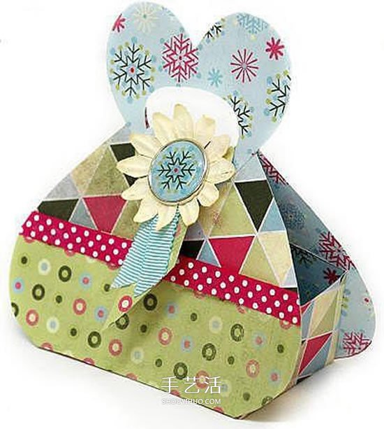 卡纸折心形盒子带展开图 手工爱心礼品盒折法