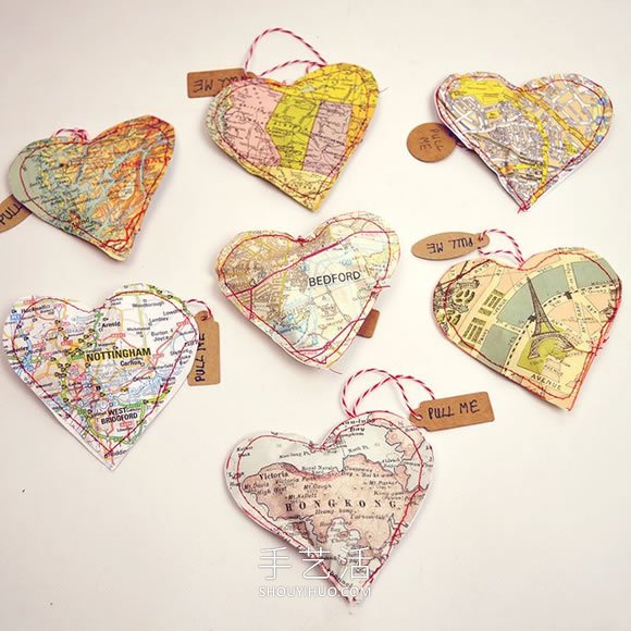旧地图手工制作情人节爱心礼品袋的做法教程
