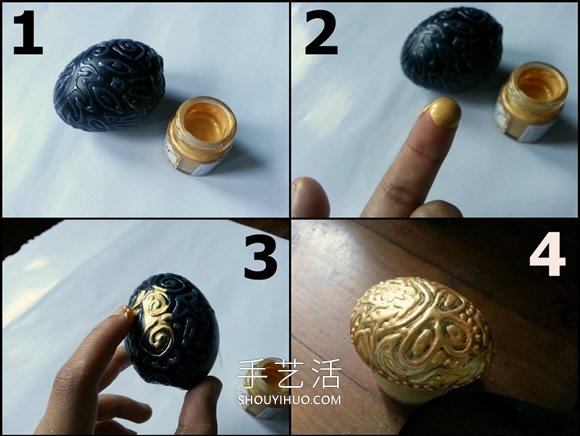 蛋壳变废为宝制作金纹复活节彩蛋的做法教程